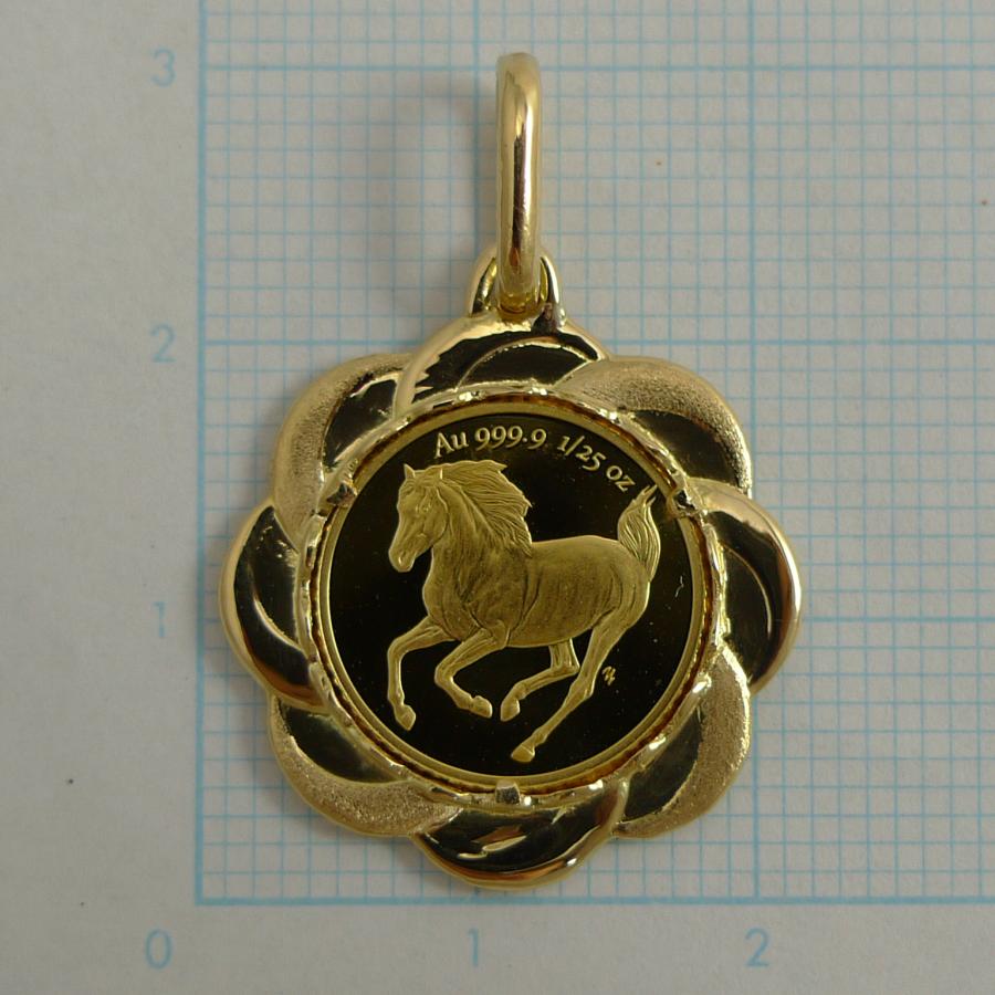 純金 k24 ホース コイン ペンダントトップ ソロモン 金貨 24金 1/25
