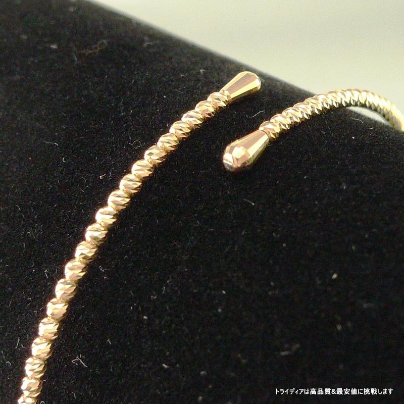 ミラーボール バングル 18金 ピンクゴールド PG k18 ブレス ミラーカット 幅2mm 20cm 3.1g ダイヤカット 形状記憶 メンズ レディース プレゼント 爆買の画像