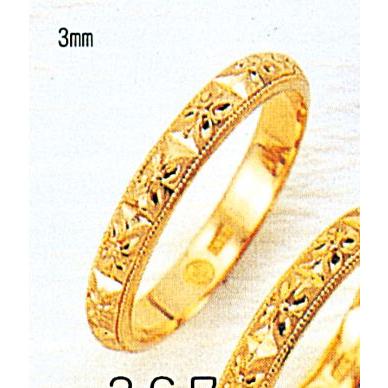 TRIDEA JEWELRY K18 甲丸 忘れな草 3mm マリッジ リング 結婚 指輪