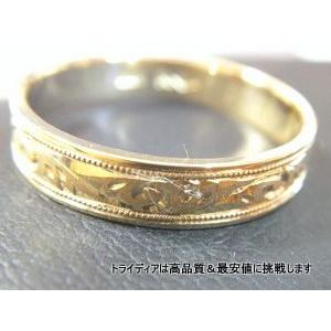 K18 平打 4mm 唐草 3.7g 金 マリッジ リング 結婚 指輪 TRK382 プレゼント ギフト 爆買の画像