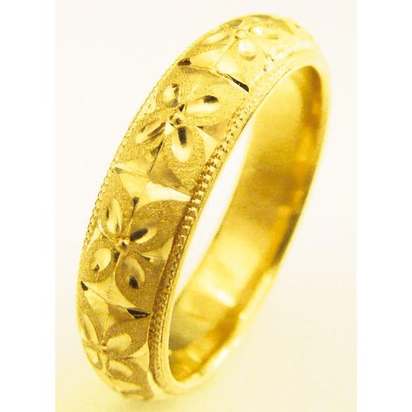 TRIDEA JEWELRY K18 甲丸 忘れな草 4mm 5g 金 マリッジ リング 結婚