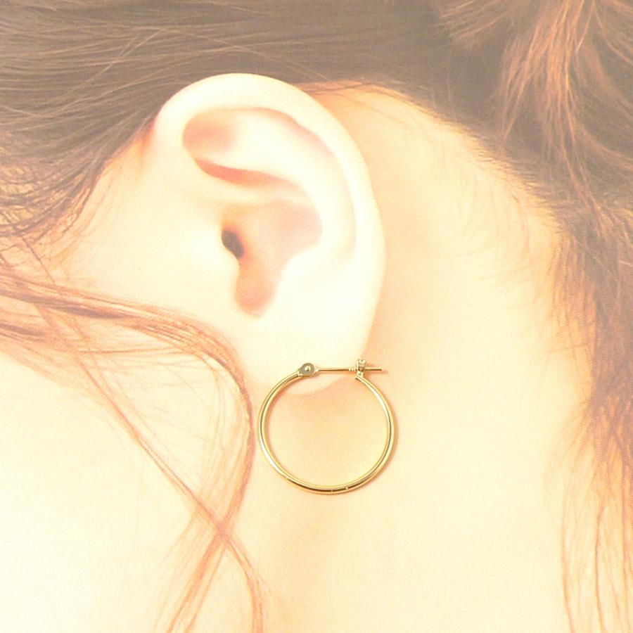 18金 フープ ピアス 幅1mm 外径15mm イエローゴールド 両耳 ペア 2個