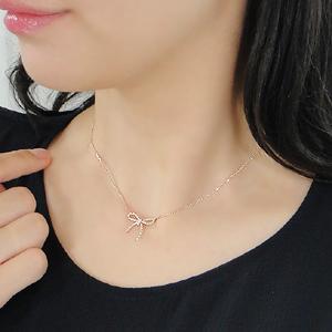 ダイヤモンド 0.20カラット リボン ネックレスk18YG/WG/PG ゴールド 