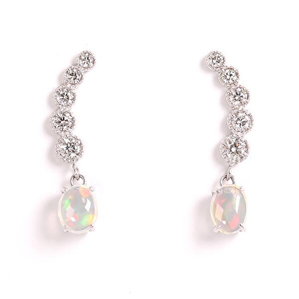 ピアス オパール/天然ダイヤモンドピアス PTスタッドピアス 両耳0.43 
