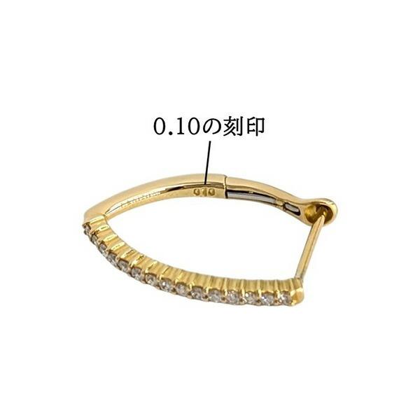 18K ダイヤモンドピアス V字 デザインフープピアス 18金YG 1ct