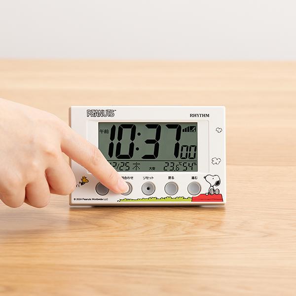 RHYTHM リズム スヌーピー デジタル電子音目覚まし時計 カレンダー表示 温湿度表示 8RZ166MS38 置き時計 国内正規品 送料無料 | RHYTHM（時計） | 04