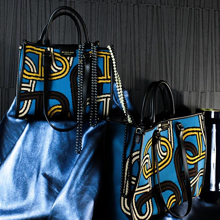 青いナイロン トートバッグ 牛革ロープ付き　持ち手　アニエスベージャパン 青いナイロン トートバッグ 牛革ロープ付き 持ち手 アニエスベー