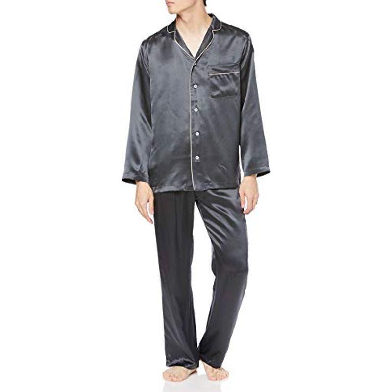 ブランド直営 グンゼ パジャマ Kaiminnavi 快眠ナビ シルク100 長袖長パンツ シルクサテン メンズ チャコ ルグレ Newモデル L 現金特価 Frankies Al