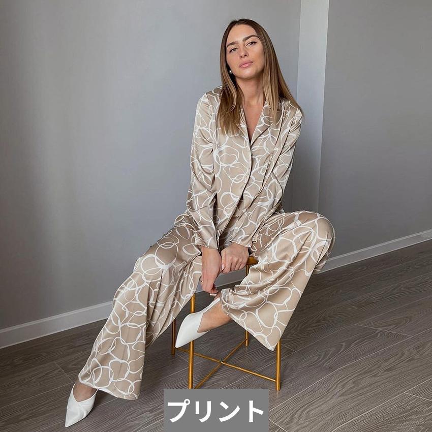 再入荷 サークル パジャマ パンツスーツ ロング レディース サテン プリント 長袖 パジャマ サイズ M Www Mplrdc Org My