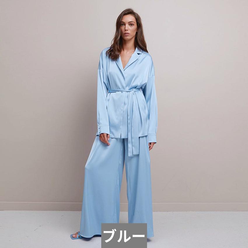 パンツスーツ 部屋着 トップス パジャマ パンツ レース ターンダウン ワイド カジュアル レディース