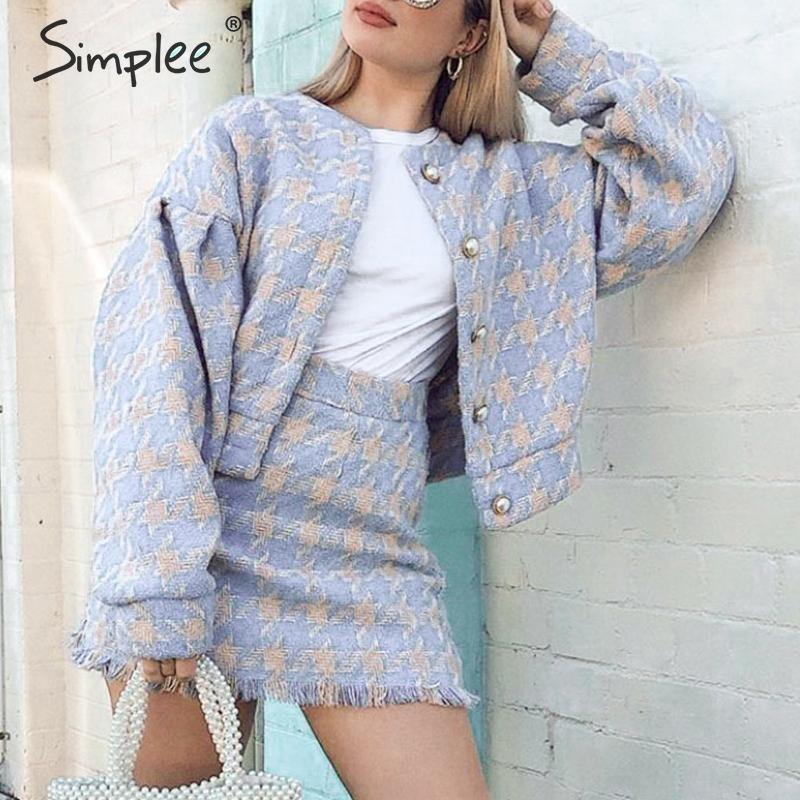 アウトレット送料無料 シック ストリートウェア タータンチェック ジャケット セット ボタン 冬 ミニ スカート スーツ パフ スリーブ タッセル コート 海外正規品 Www Technet 21 Org