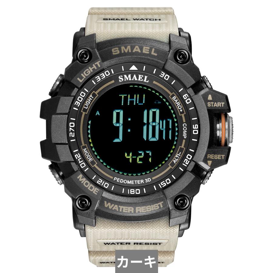 クロノグラフ 腕時計 黒 ブラック ミリタリー 防水 LED スマート