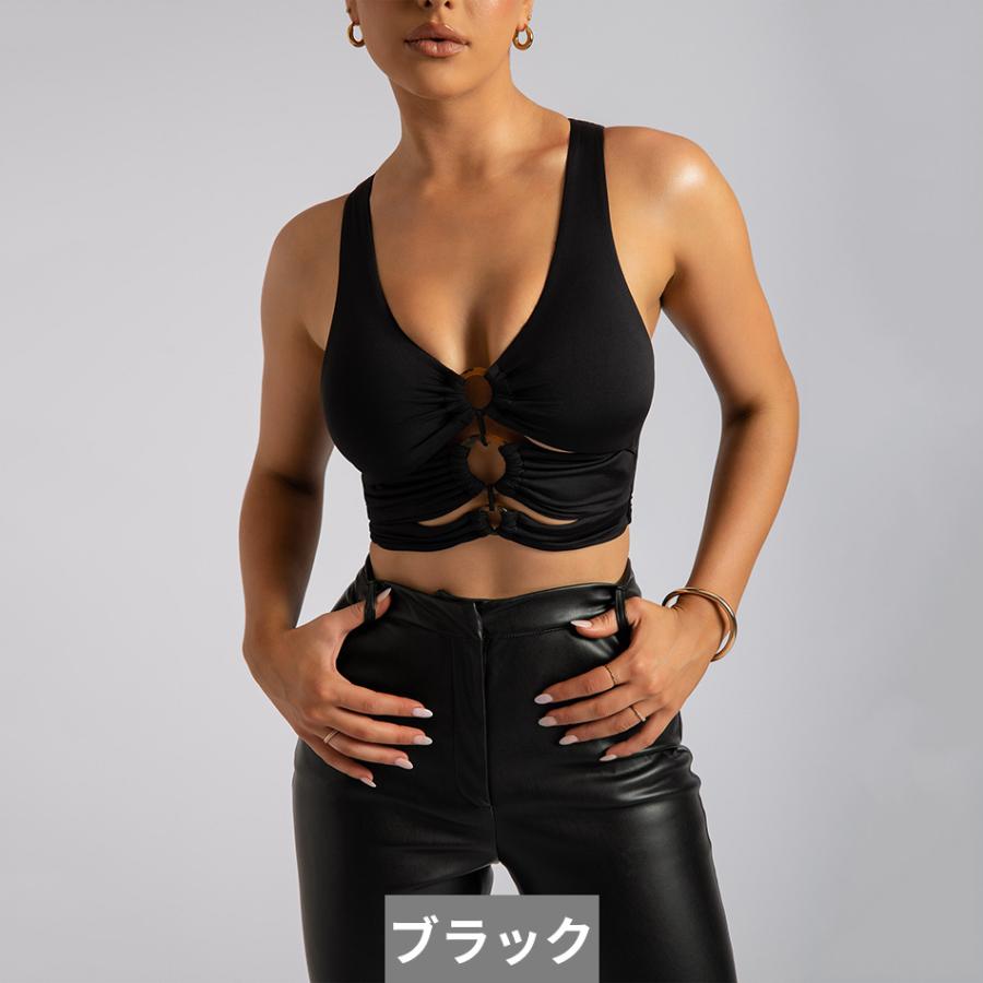バンテージ トップス 白 ホワイト 黒 ブラック ノースリーブ Vネック セクシー クロップ レディース_6