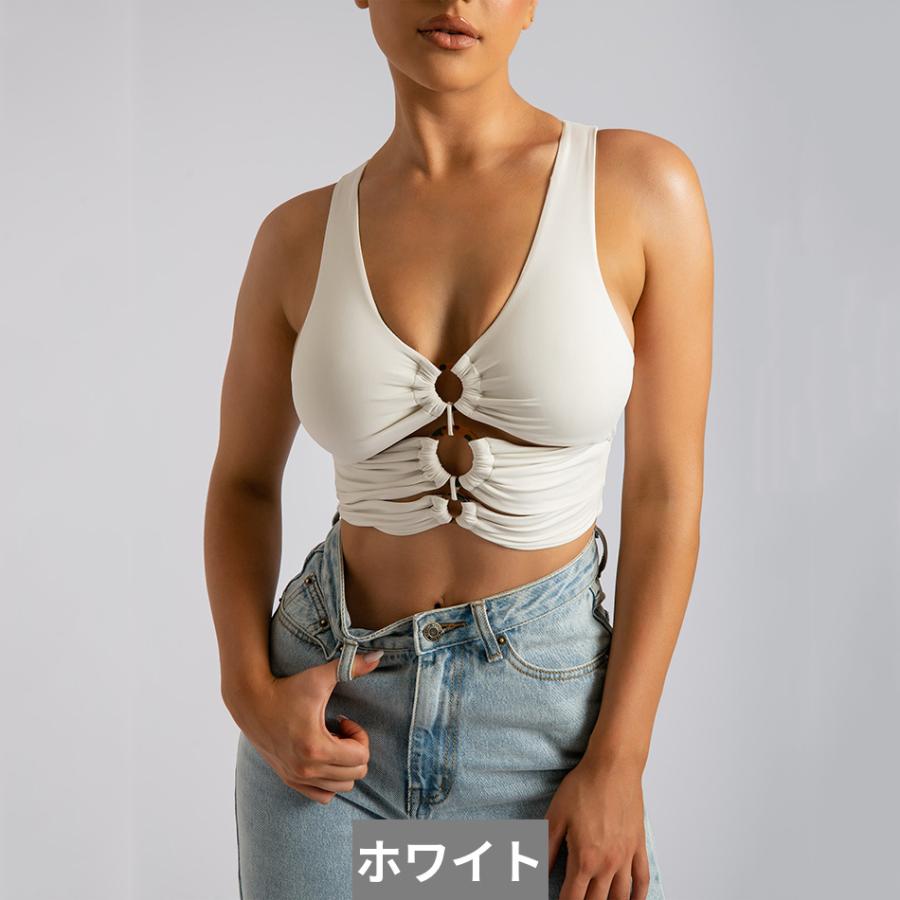 バンテージ トップス 白 ホワイト 黒 ブラック ノースリーブ Vネック セクシー クロップ レディース_7