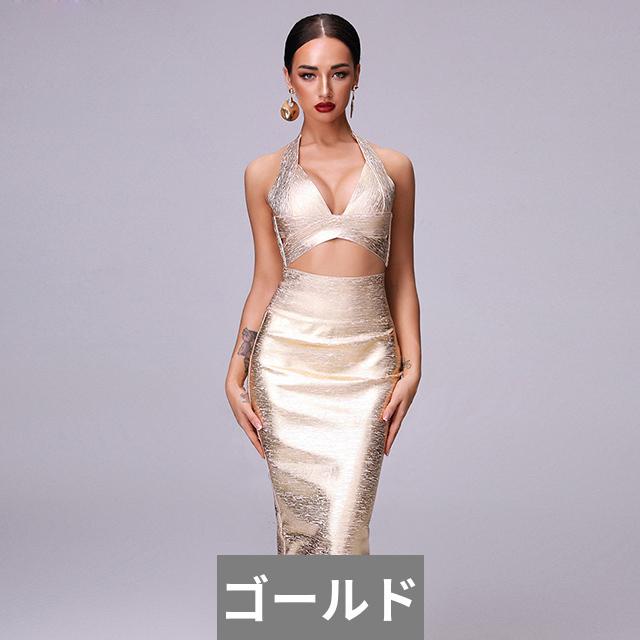バンテージ トップス ドレス ゴールド クロス Vネック ハイウェスト セクシー クリスマス レディース_6