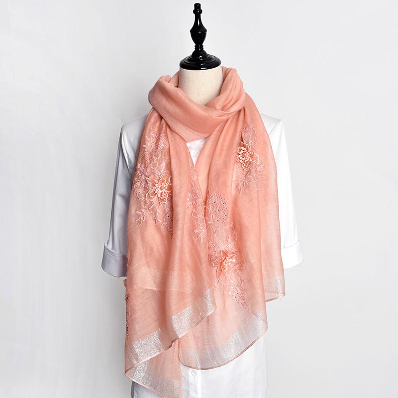 スカーフ ショール ロング シルク 花柄 ウール 刺繍 ショール レディース