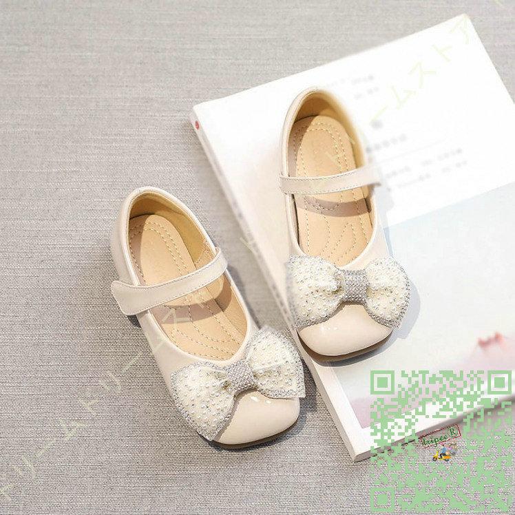 激安特価 フォーマルシューズ 子供 ピアノ発表会 キッズ ドレスシューズ レザー 本革 ぺたんこ スクエアトゥ マジックテープ リボン ラインストーン 結婚式 女の子 靴 フォーマルシューズ サイズ 19 0cm