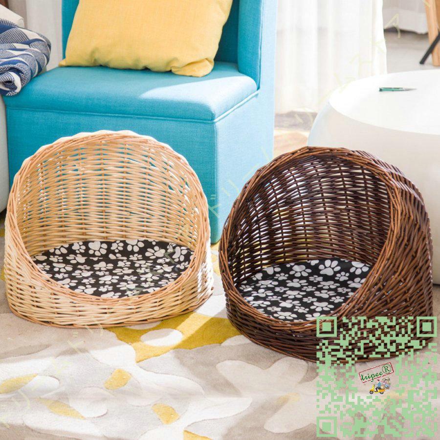 猫ハウス 通年利用 ドーム型 ラタン ペットベッド 藤編み 天然素材 安全 丈夫 洗濯可能 夏用 ござ付き クッション付き ペット用ハウス 通気性  涼しい 猫別荘 :f36n2575474f44:トリッピー - 通販 - Yahoo!ショッピング