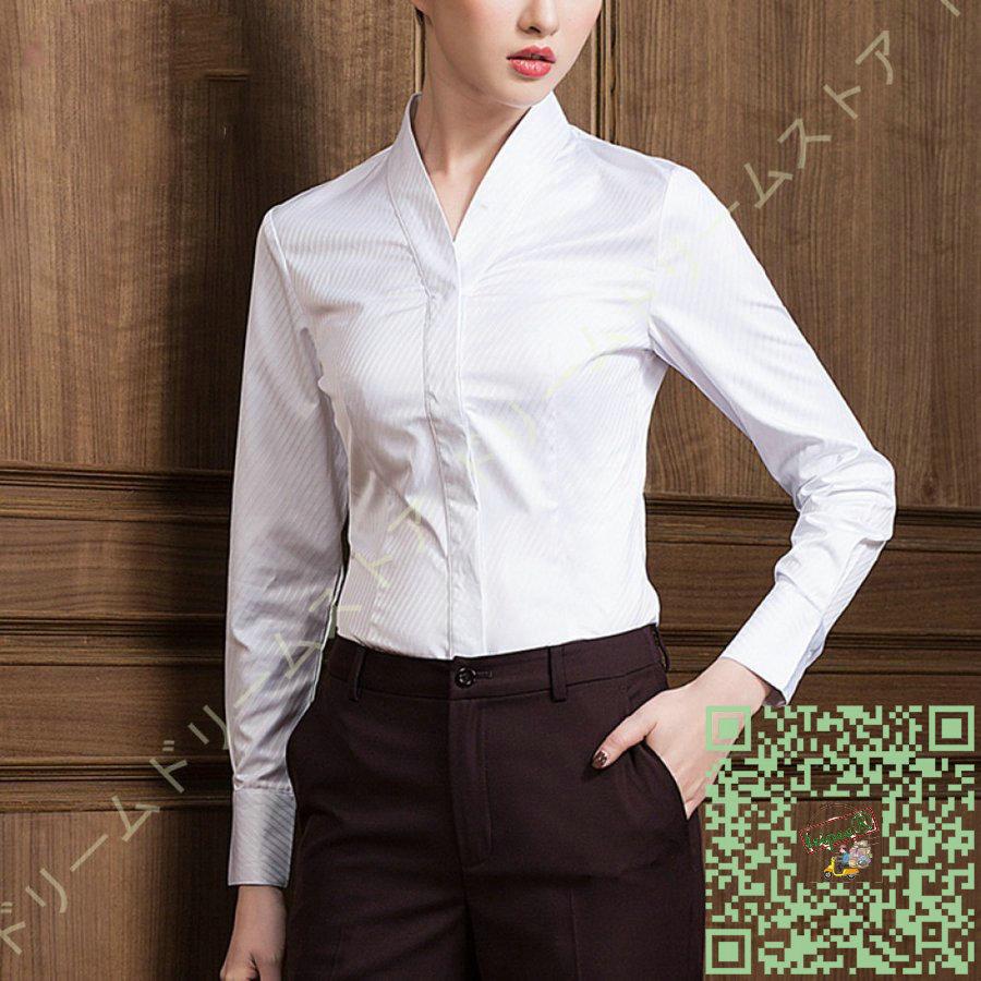 新しいブランド ワークテイスト 事務 フォーマルシャツ 白シャツ 会社 制服 普段着 シャツ 長袖 Vネック レディース 長袖 シャツ 開襟 シャツ 韓風 洗える Ol 就職活動 長袖 カラー ホワイト 4