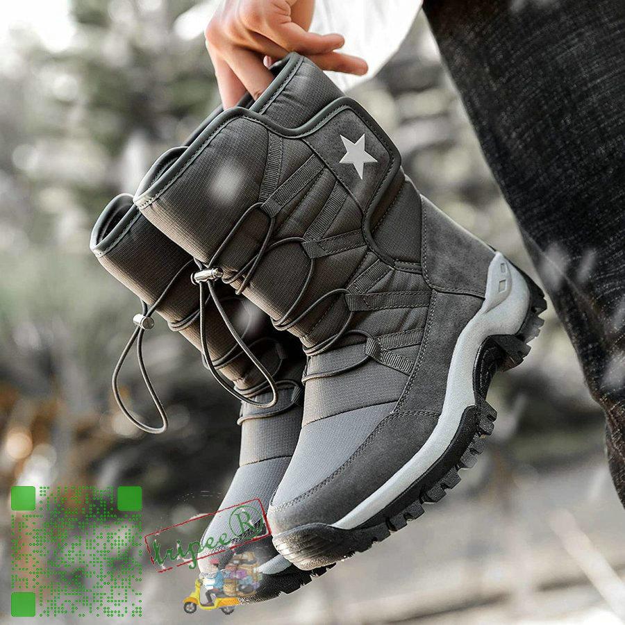 スノーブーツ メンズ レディース 防水 防寒靴 スノーシューズ グレー 防滑 アウトドアシューズ ウィンターブーツ 綿雪靴 滑り止め ブーツ 人気上昇中