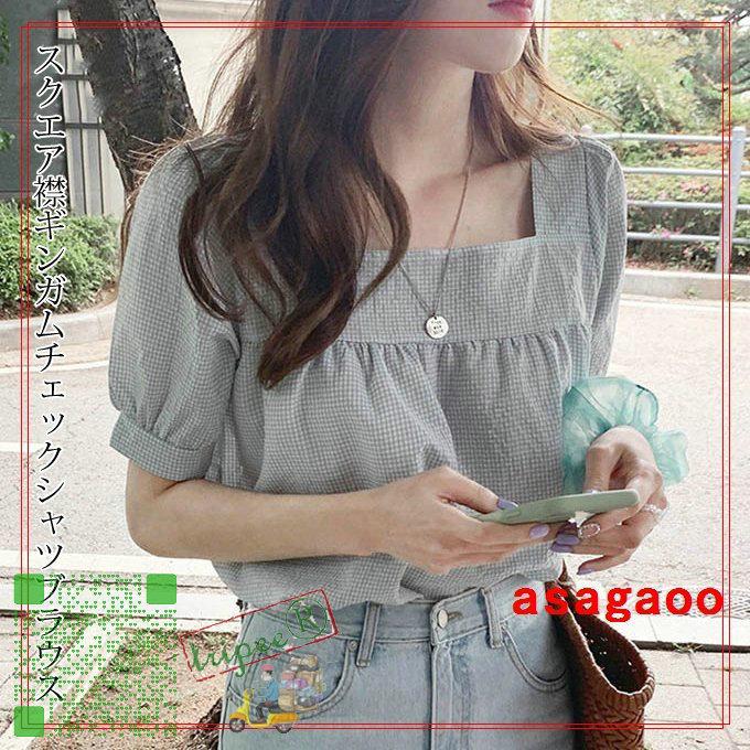 シャツブラウスチェックシャツギンガムチェック半袖スクエア襟レディーストップス Adnl56qpxt ファッション Www Elghoniemy Com