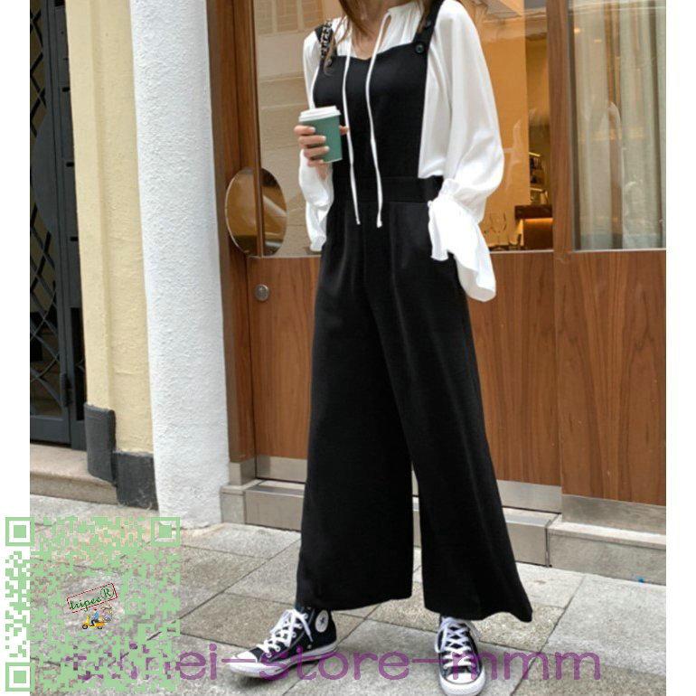 単品購入可 サロペットレディースワイドパンツ風オールインワンブラックサロペットオーバーオール黒10代代30代40代50代 Www Retailspa Co Uk