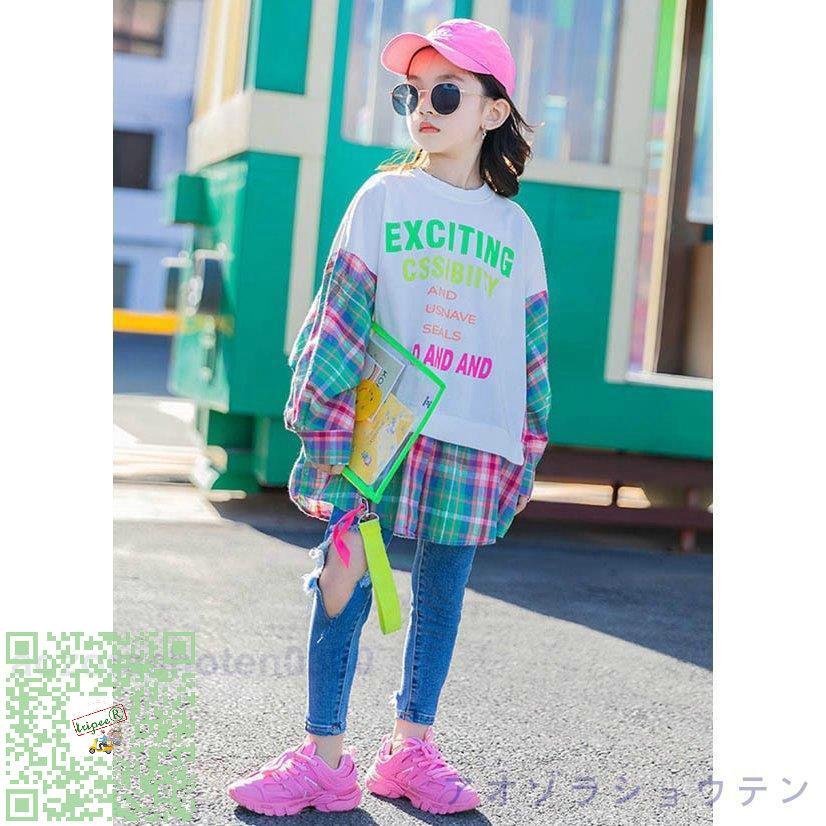 チェック柄チュニック キッズ 子供服 プルオーバー レイヤード風 チェック ゆったり レディース 婦人服 110 1 130 140 150 160 170 素晴らしい品質