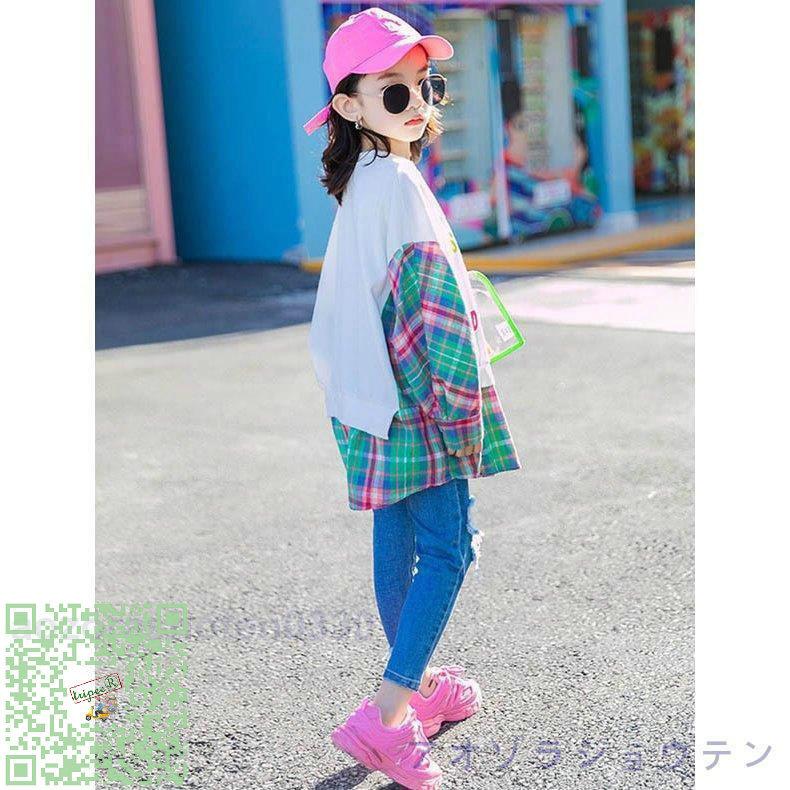 チェック柄チュニック キッズ 子供服 プルオーバー レイヤード風 チェック ゆったり レディース 婦人服 110 1 130 140 150 160 170 素晴らしい品質