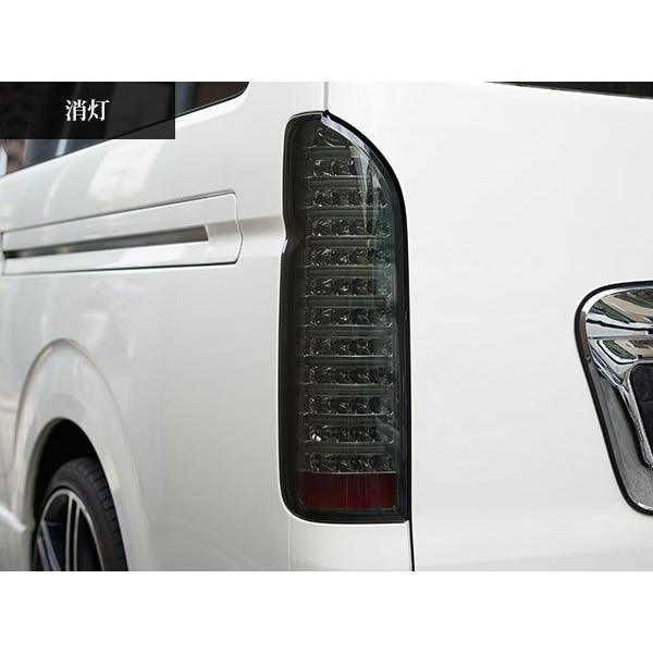 ハイエース 200系 ファイバールック オールクロームインナー スモークレンズ LEDテールランプ バックランプ カスタム ドレスアップの画像