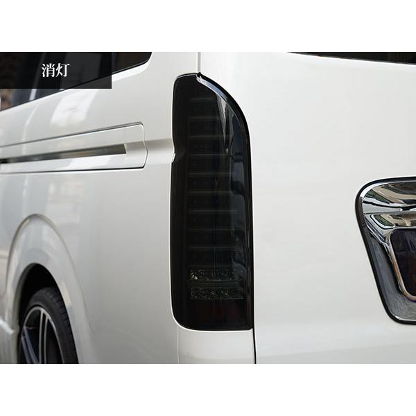 ハイエース　テールランプ　ブラック ハイエース 200系 ファイバールック ブラックインナー スモーク