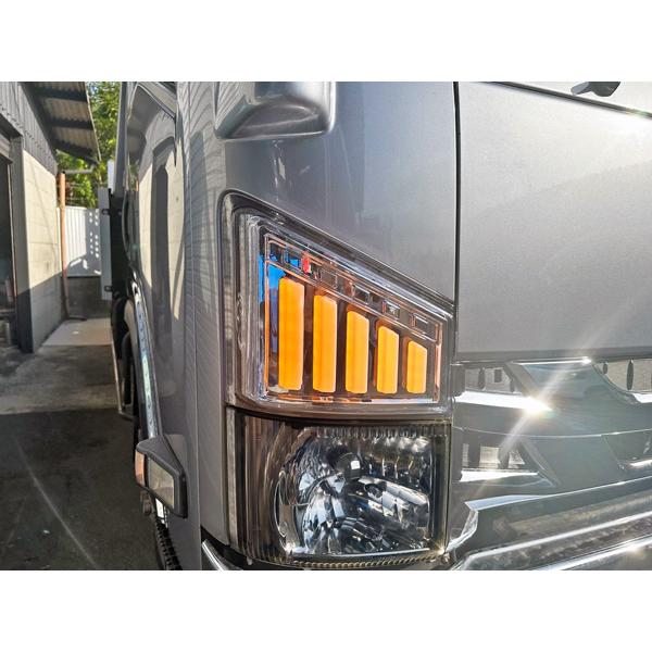 いすゞ 07 エルフ ハイキャブ ワイドキャブ用 シーケンシャルウインカー LED ウインカーレンズ コーナーレンズ 左右セット トラック カスタム ドレスアップ