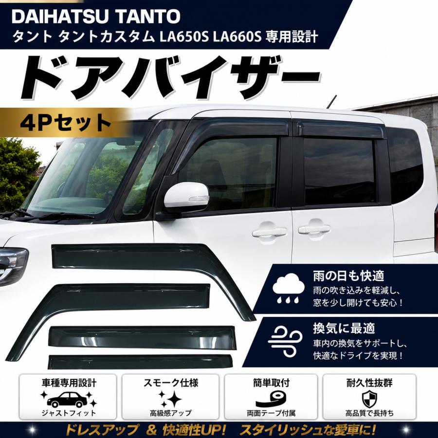 ダイハツ タント カスタム ドアバイザー LA650S タント ダイハツ タントカスタム LA650S LA660S スモークドアバイザー