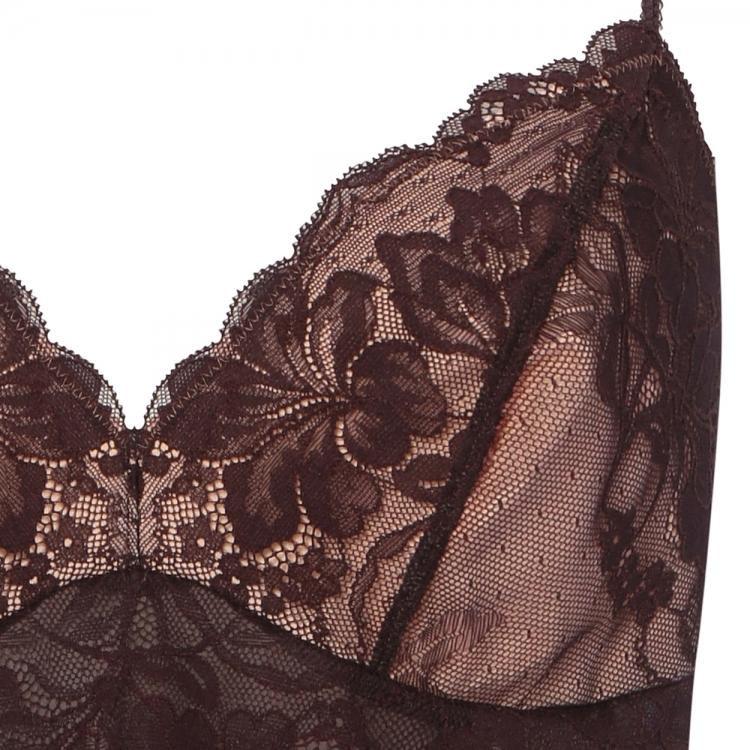 AMOSTYLEミニスリップキューピッドチョコ ブラウン花柄レースキャミソール AMOSTYLE（アモスタイル） セール ミニスリップ キューピッドチョコ