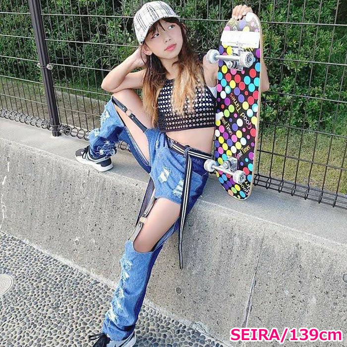 キッズダンス衣装 クラシュ デニム パンツ ダメージ ガーター ジーンズ