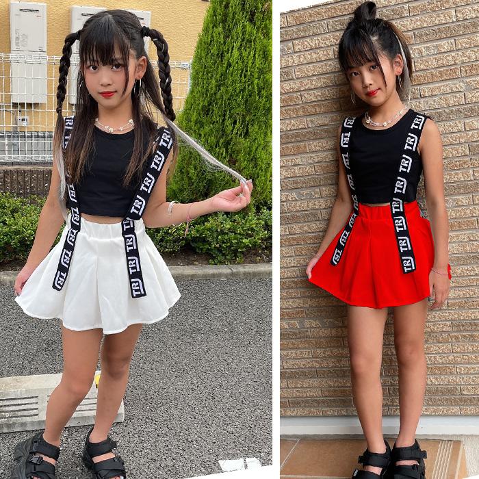 キッズダンス衣装 サスペンダー風 ミニスカート プリーツスカート