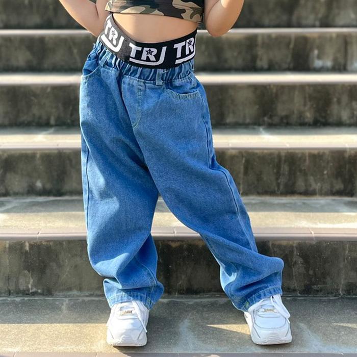 ハイウェスト ロゴテープ デニムパンツ 女の子 男の子 子供服 キッズ ジーンズ 無地 ロゴ デニム ダンス衣装 ヒップホップ ダボダボ ジーパン ダンスパンツ Bot 329 うちの子が一番 通販 Yahoo ショッピング