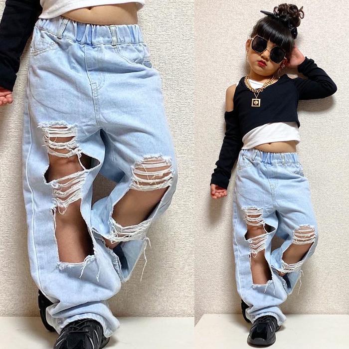 デニム パンツ ダメージ ジーンズ ロゴ ワンポイント 男の子 女の子 
