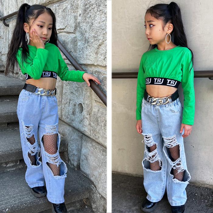 キッズダンス衣装 デニムパンツ 女の子 子供 ジュニア ヒップホップ 長