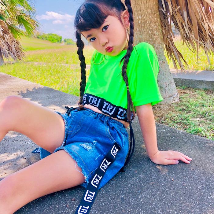 キッズダンス衣装 デニムショートパンツ ロゴテープ デニムパンツ