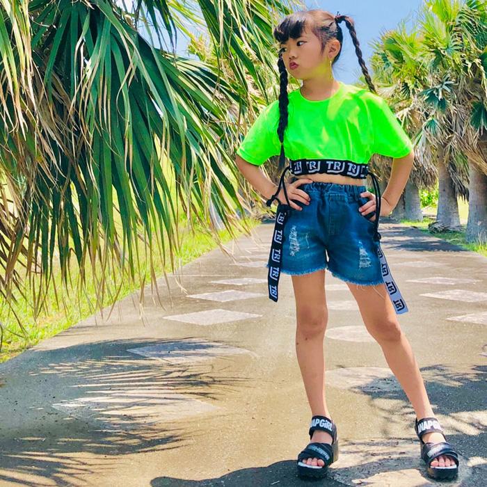 キッズダンス衣装 デニムショートパンツ ロゴテープ デニムパンツ
