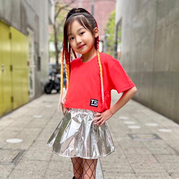   Jeans半袖ミニ丈Tシャツ 2色セット キッズダンス衣装 ネオンカラー 半袖 ロゴ Tシャツ ミニ丈 120cm