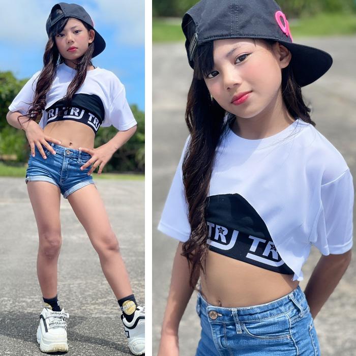 キッズダンス衣装 DRYシャツ サラサラ ネオンカラー 半袖 ミニ丈