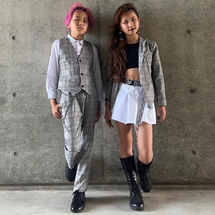 Lovetoxic チェック柄 フォーマルスーツ M　グレー 子供 ジャケット 上着 スーツ グレー チェック柄 格子 カジュアル 90cm