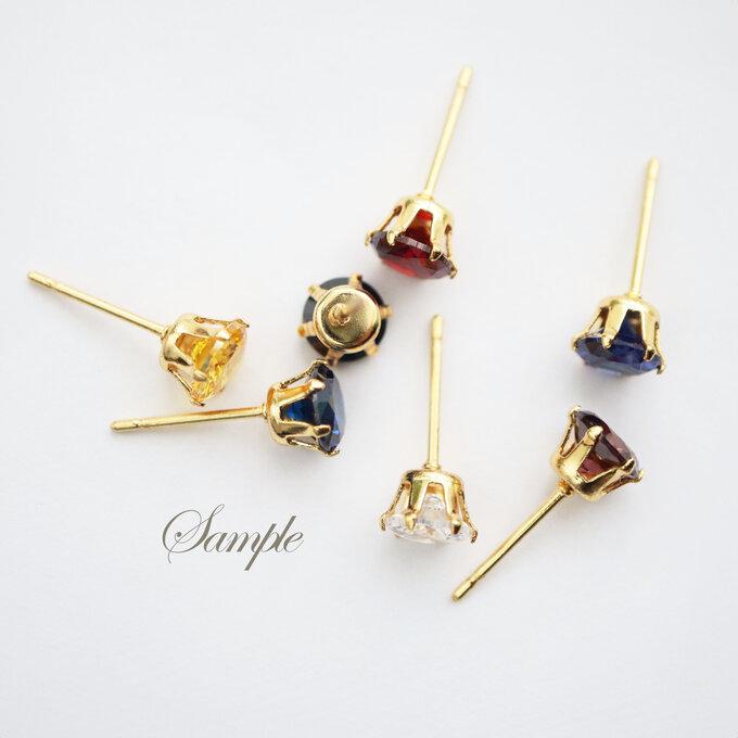 316L サージカルステンレス 6本爪 立て爪 Vカット石座 ピアスパーツ