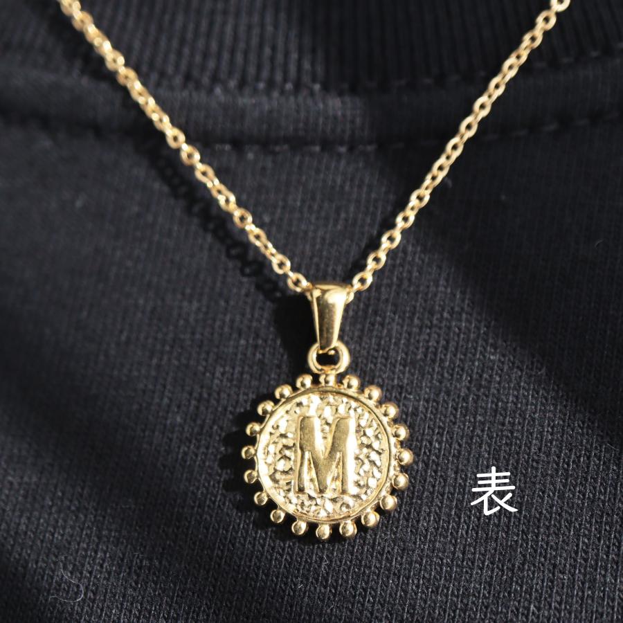 つけっぱOK! 316L サージカルステンレス 両面 コイン イニシャル ネックレス 1本