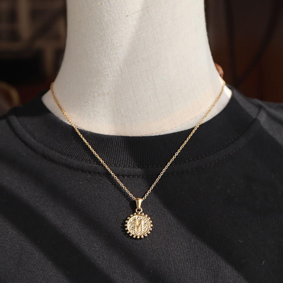 つけっぱOK! 316L サージカルステンレス 両面 コイン イニシャル ネックレス 1本