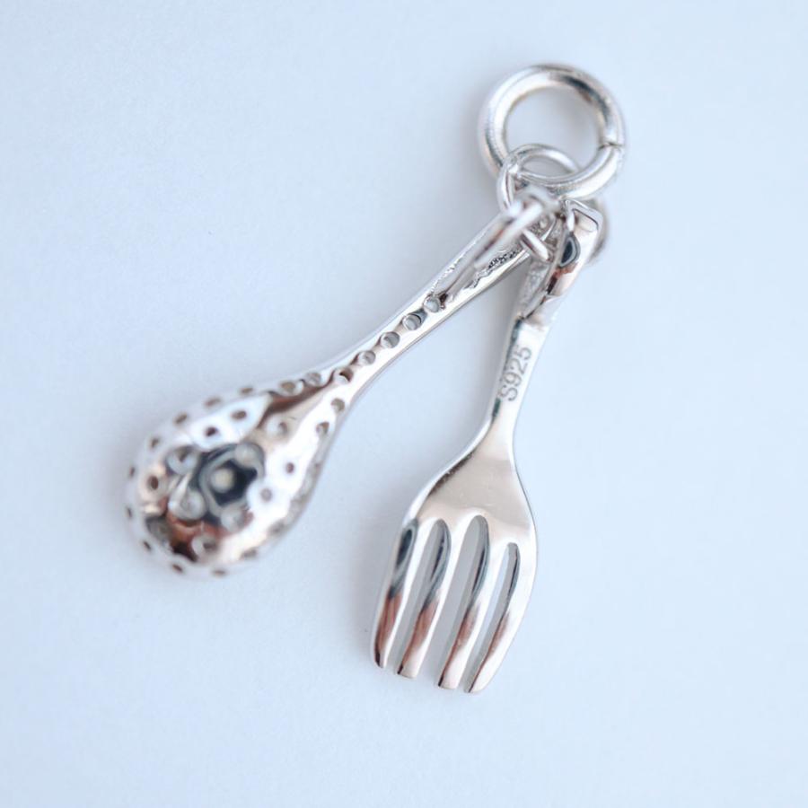 SV925 スターリングシルバー CZ付 フォーク スプーン チャーム 1個