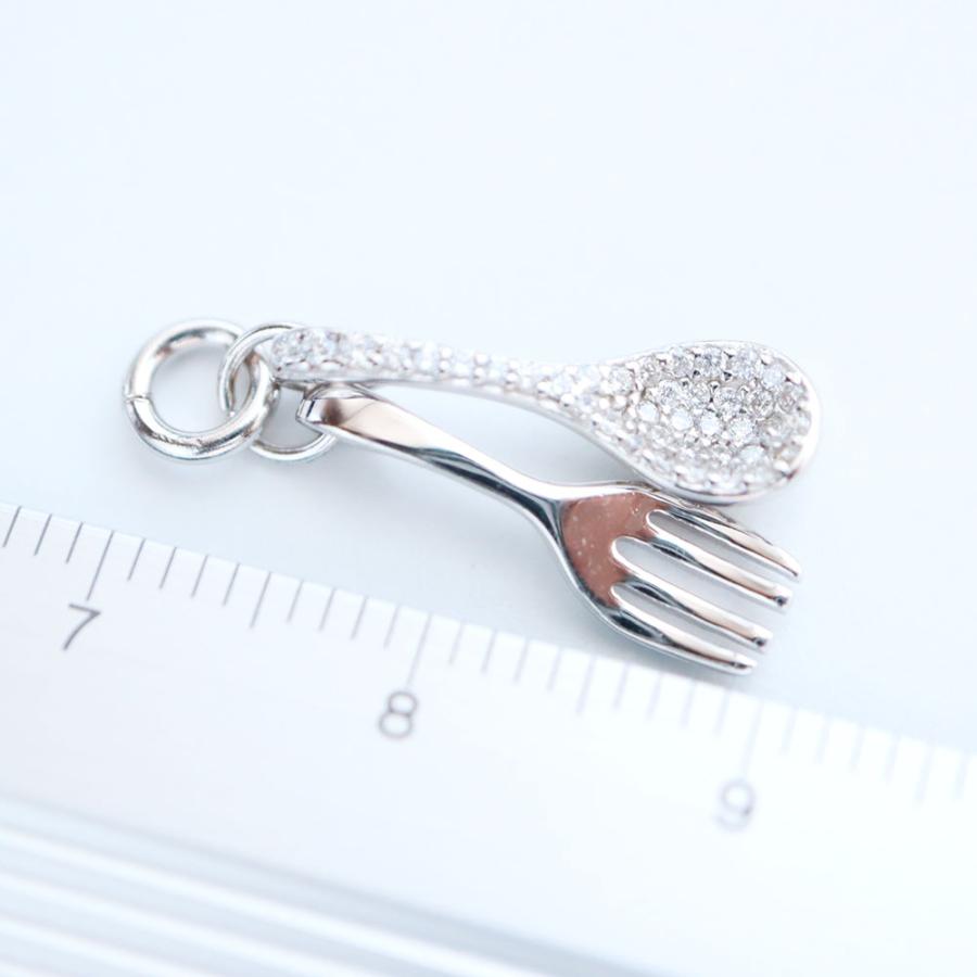 SV925 スターリングシルバー CZ付 フォーク スプーン チャーム 1個
