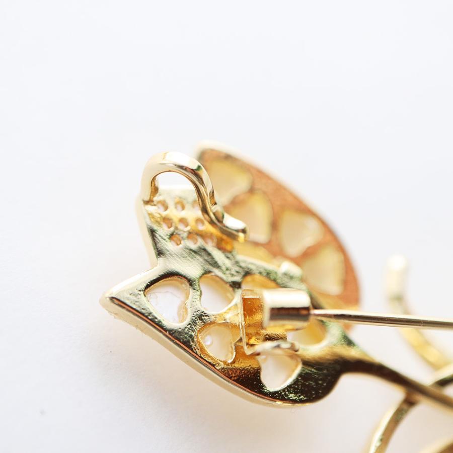 金アレ対応 真鍮製 2WAY シェル チューリップ ブローチ パーツ 1個