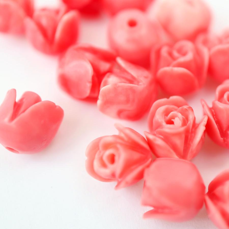 在庫処分価格』バラ 蕾 ビーズ 合成サンゴ 珊瑚練り 10個 : Trois  